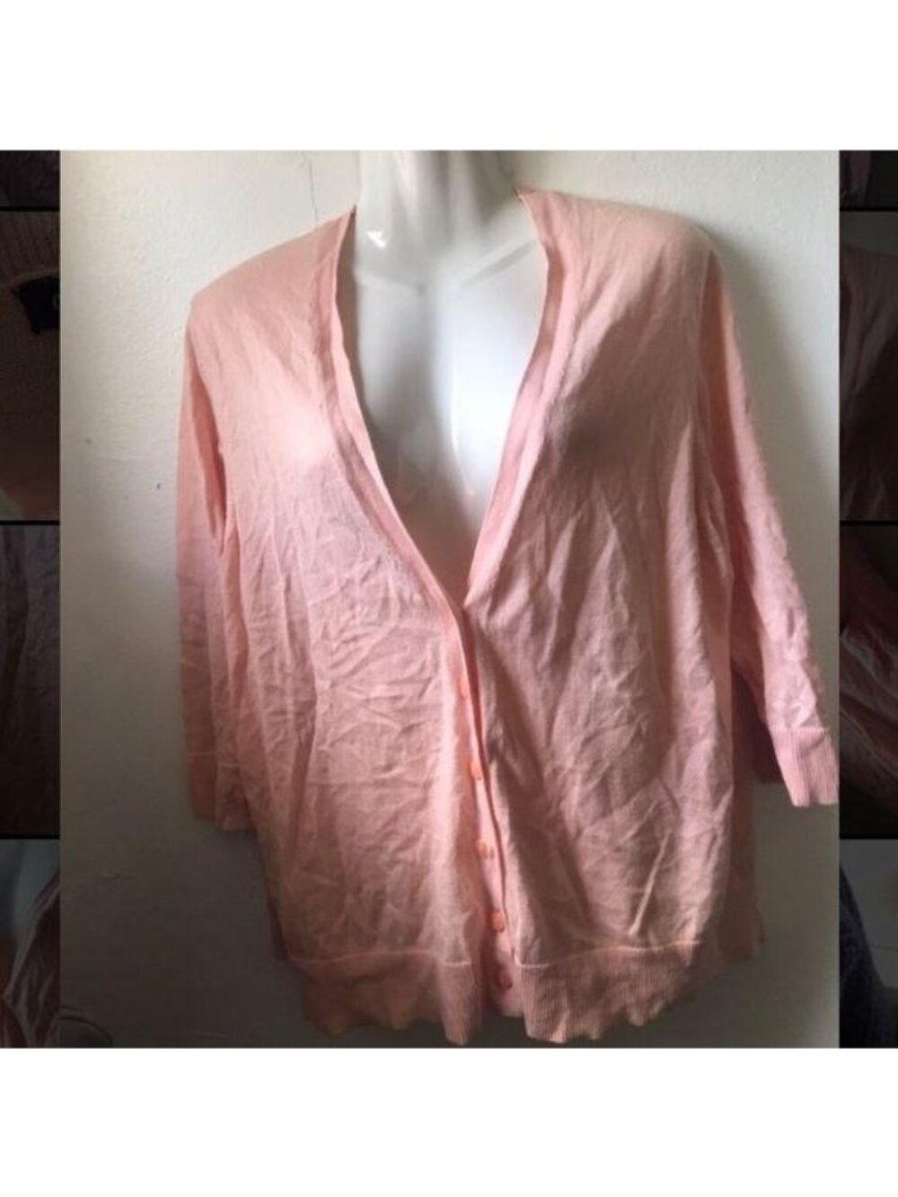 Gap Womens Peach Button-Front Cardigan With 3/4 Sleeves XXL Lightweight Knit Cas